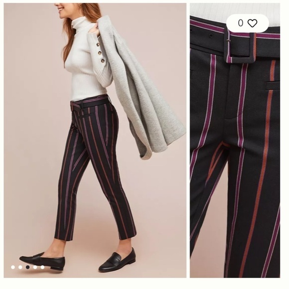 Anthropologie | The Essential Slim Cropped Cotton Blend Trousers With Belt 0 - Picture 1 of 11